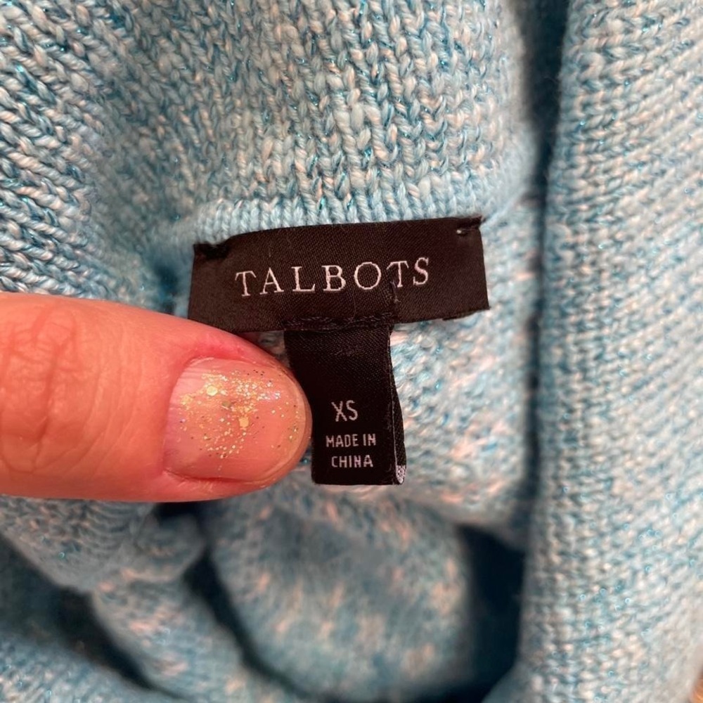 Light Blue Textured Knit Full Zip Cardigan Sweater Gold Buttons XS by Talbots - Picture 5 of 5